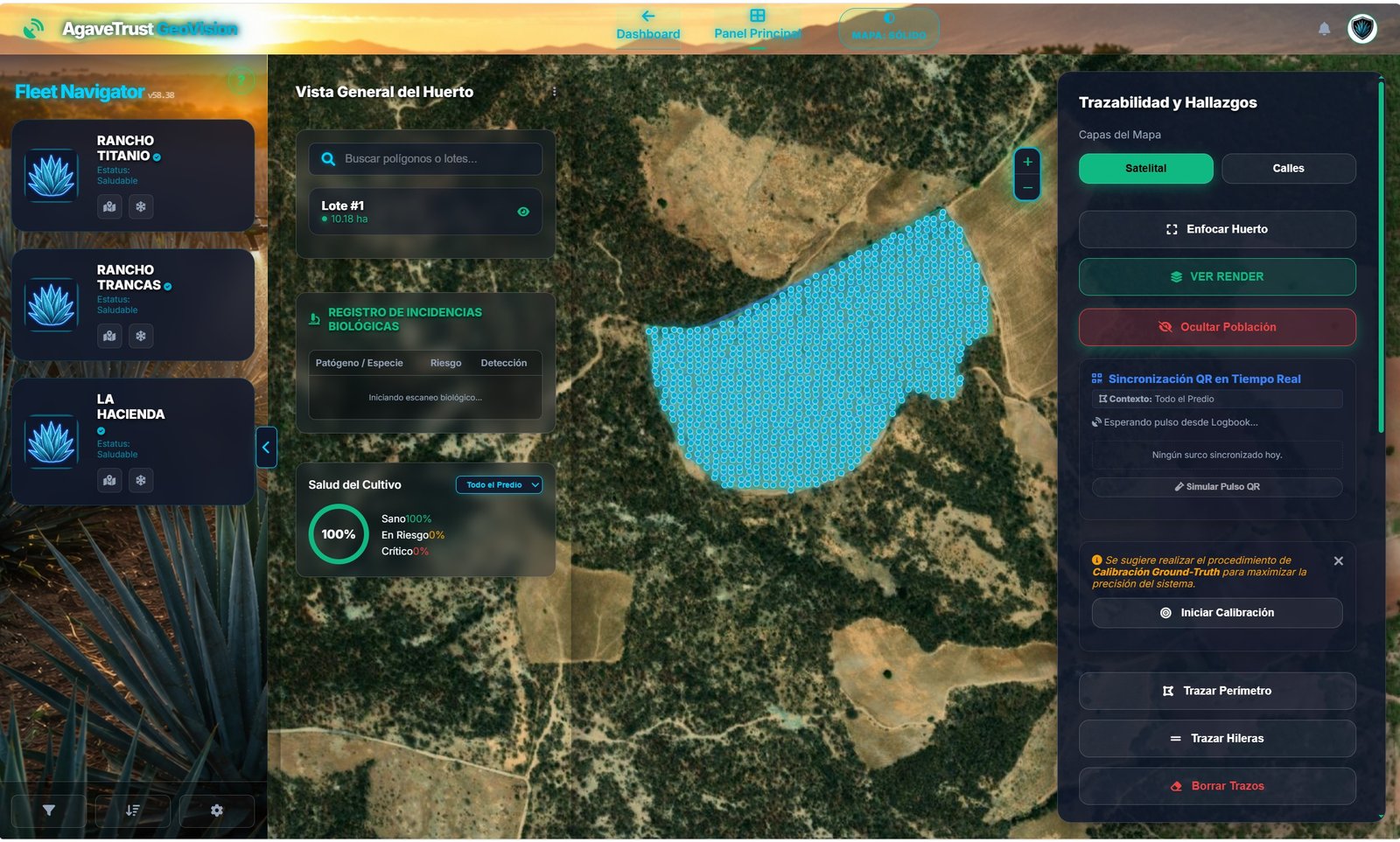 Mapa de lotes y huertos en GeoVision AgaveTrust