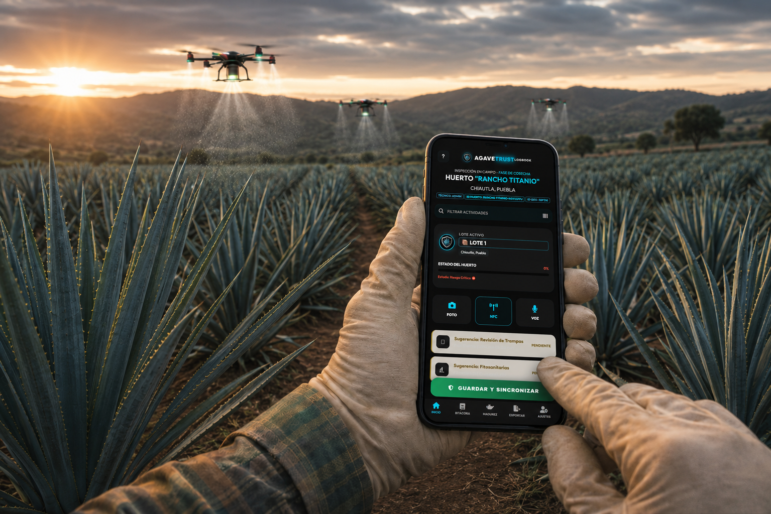 Tecnico capturando evidencia en la app movil AgaveTrust
