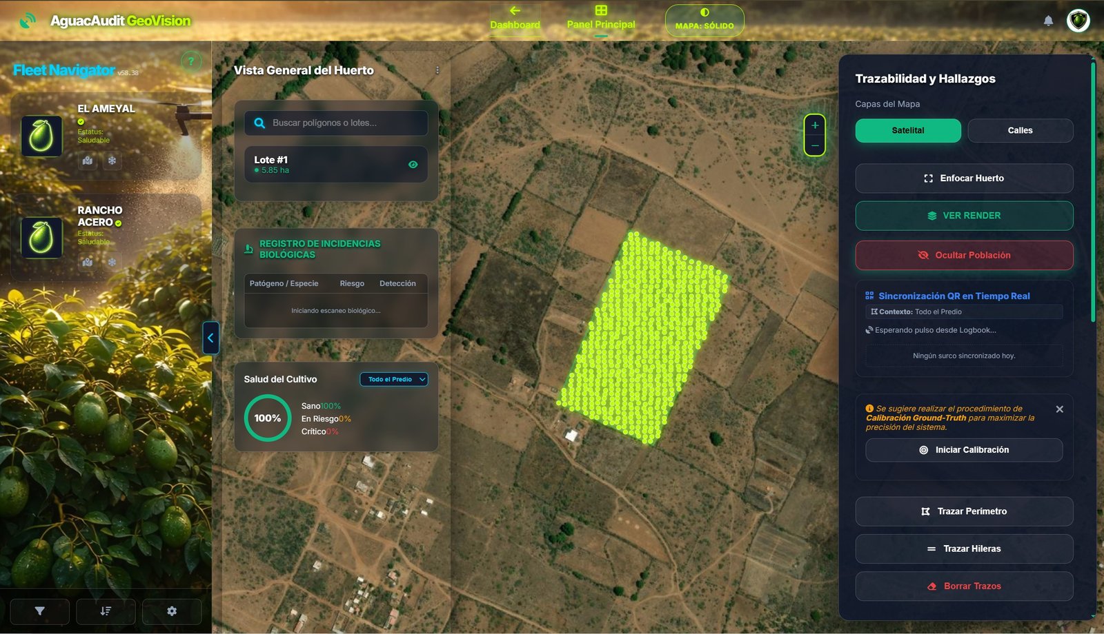 Mapa de lotes y huertos en GeoVision AguacAudit