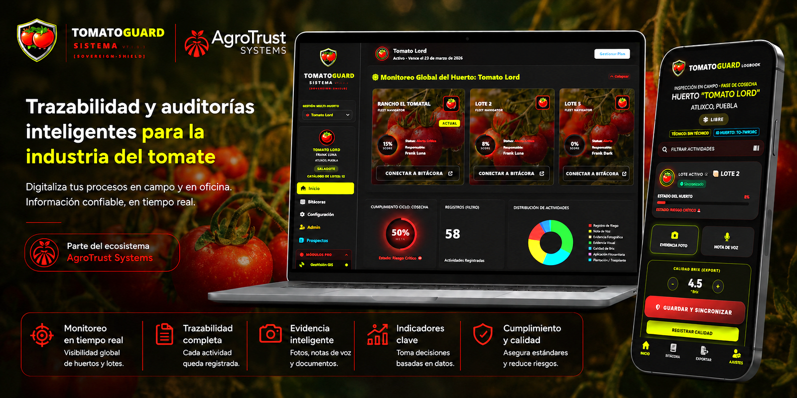 Dashboard y app movil de TomatoGuard para trazabilidad de tomate